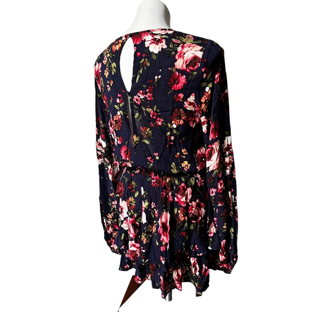 NWT, BluIvy Navy Floral Tiered Ruffle Hem Cinch Waist Dress, sz S - Picture 6 of 12
